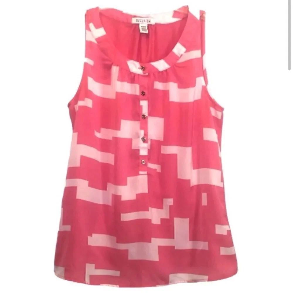 Kenneth Cole Reaction Geometric Sleeveless Top in Hot Pink/White Women’s Medium